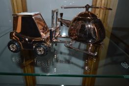 Two Novelty Money Boxes; Forklift Truck and Helicopter