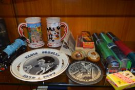 Elvis Presley Plate, Disney Mugs, Train Tins, Money Box, etc.
