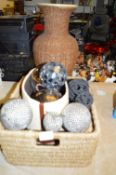 Basket Ware Vase, Two Baskets and Decorative Baubles