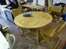 Circular Teak Garden Table with Two Folding Chairs (AF)