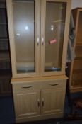 *Light Oak Wall Unit with Glazed Cupboard Top and Two Door Base