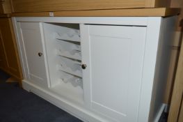 *White and Light Oak Topped Sideboard with Two Doors and Wine Rack Center