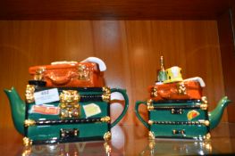 Two Novelty Teapots in the Form of Luggage