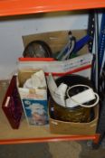 Box Containing Foot Pump, Plated Tray, Garden Hose, Brass Bin, etc.
