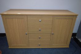 Light Oak Sideboard with Two Doors and Four Drawers