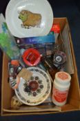 Box Lot; Kathie Winkle Plates, Lava Lamp, Sugar Container, etc.