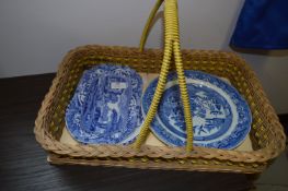 Wicker Tile Based Basket and Blue & White Dinnerware