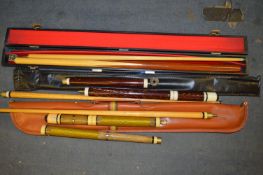 Three Snooker Cues in Cases