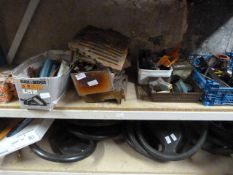 Contents of Shelf; Assorted Fire Accessories, Hand Tools, Vintage Oil Cans, Electric Planer, etc.