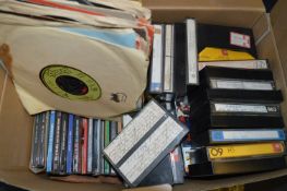 Box Containing 45rpm Singles, CDs and Cassette Tapes