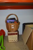 Basket Containing; Hairdryer, Knife Sharpener, Easy Slicer and Charles Dickens Books
