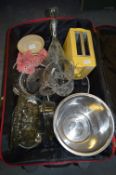 Suitcase and Contents of Glassware, Ice Bucket, Toaster