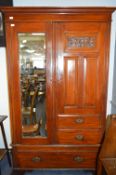 Victorian Walnut Double Wardrobe with Mirrored Door