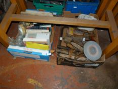 Two Boxes Containing Assorted Handtools, Reference Books, etc.