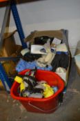 Box of Work Gloves, Work Shoes, Mop Bucket, etc.