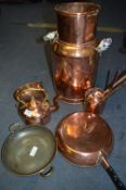 Copper Milk Churn, Pans, Kettle, etc.