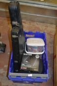 *Box Containing Salter Kitchen Scales, Two Violin Cases, Christmas Decorations, etc.