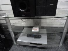 *Three Tier Plate Glass TV Stand on Brushed Stainless Steel Supports