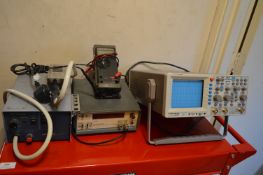*Assorted Engineers Test Equipment; Hameg Combi Scope, Fluke Ammeter, Hozan Spot Heater and a