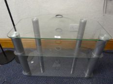 *Three Tier Clear Glass and Brushed Stainless Steel Stand