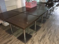 14 Tables with Dark Wood Tops and Stainless Steel Bases
