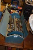 Green Metal Toolbox Containing Assorted Hand Tools