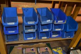 Fifteen Blue Plastic Storage Containers