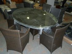 *Oval Rattan Style Patio Table with Seven Rattan Chairs