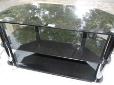 Three Tier Black Glass TV Unit