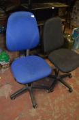 Two Gas Lift Office Chairs (One Black and One Blue)