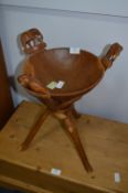 African Wood Fruit Bowl on Carved Elephant Tripod Stand