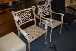 *Pair of Painted Cast Metal Garden Armchairs