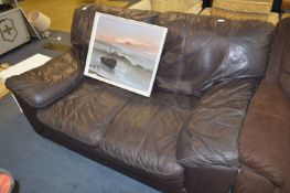 Brown Faux Leather Two Seat Sofa
