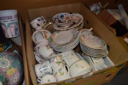Box Containing Floral Decorated Part Tea Sets, Chrome Dish, etc.