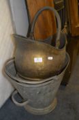 Brass Coal Bucket and a Galvanised Bucket