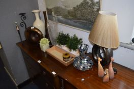 Table Lot of Pottery Items; Vases, Table Lamp, Artificial Plants, Ornaments, etc,