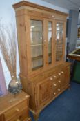 Pine Dresser Kitchen Cabinet with Glazed Doors