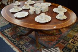 Mahogany Inlaid Oval Top Dining Table on Single Pedestal Base