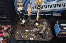 Tray Lot of Costume Jewellery and Jewellery Stands