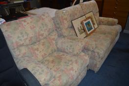 Light Brown and Pink Patterned Two Seat Sofa and Armchair