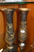 Pair of Engraved Brass Vases