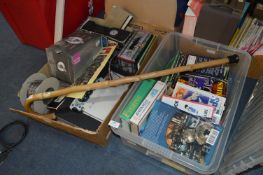 Two Boxes of Books, Compressor, Sky Box, Walking Cane, Baby Bottles, etc.