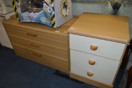 Light Oak Effect Three Drawer Chest and Side Cabinet