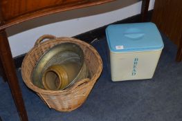 Plastic Bread Bin, Galvanised Jardiniere and Log Basket