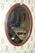 Mahogany Oval Framed Bevelled Edged Wall Mirror