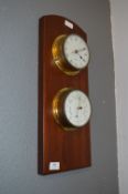 Mahogany Wall Mounted Brass Ships Clock and Barometer