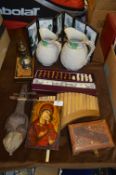 Decorative Japanese Miniature Screen, Pair of Victorian Jugs, Vikings Game, Icon Carved Box, etc.