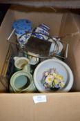 Box Containing Ginger Jar, Jugs, Ceiling Globe, Photo Frame, etc.