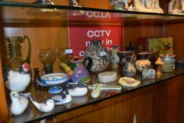 Quantity of Minoan Pottery, Glassware, Duck Ornaments and Blue Bird Toffee Tin etc.