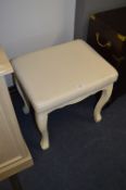 *White Painted Dressing Table Stool with White Leather Seat